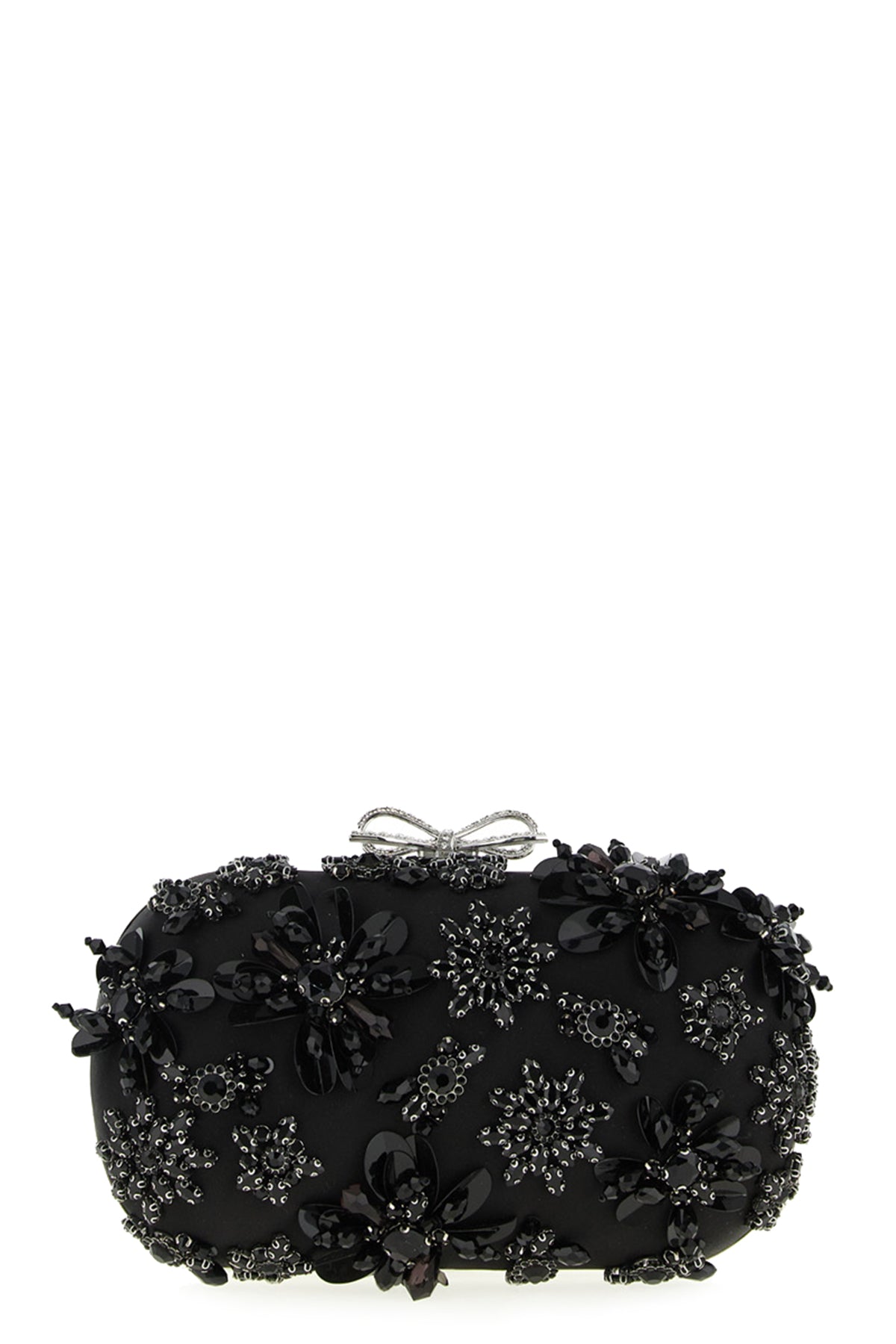 black satin floral crystal satin clutch