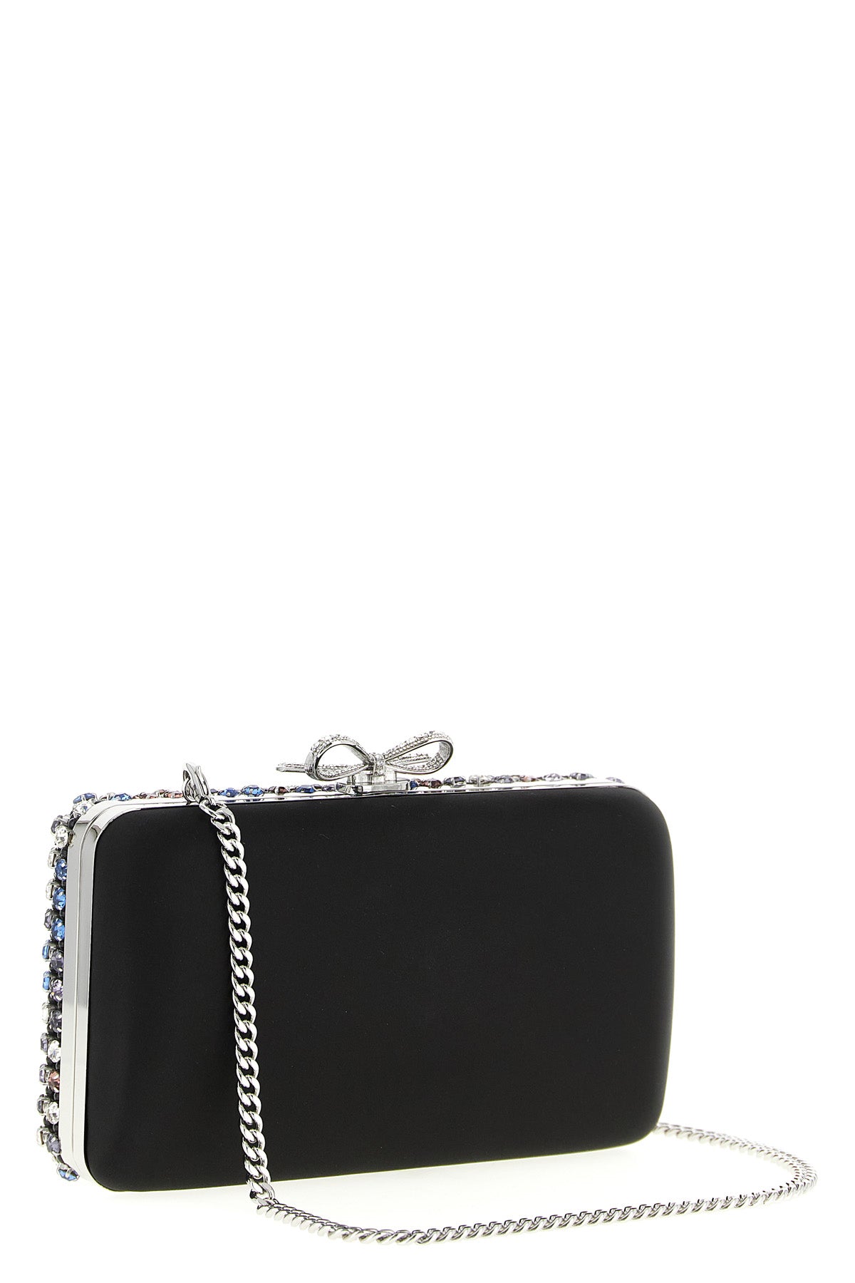 multi crystal chainmail satin-effect fabric clutch