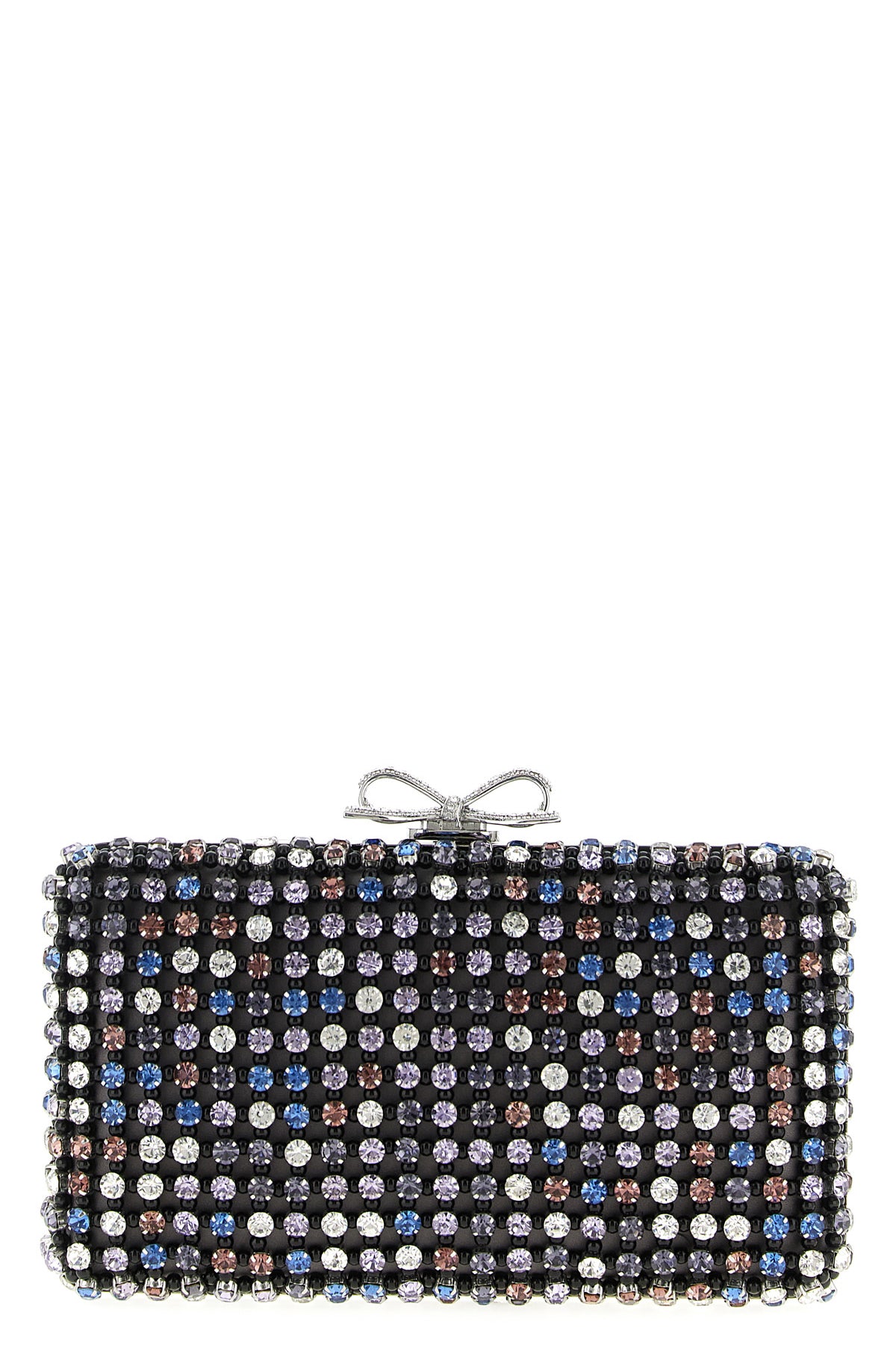 multi crystal chainmail satin-effect fabric clutch