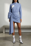 blue cotton tie side mini cotton dress
