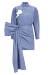 blue cotton tie side mini cotton dress
