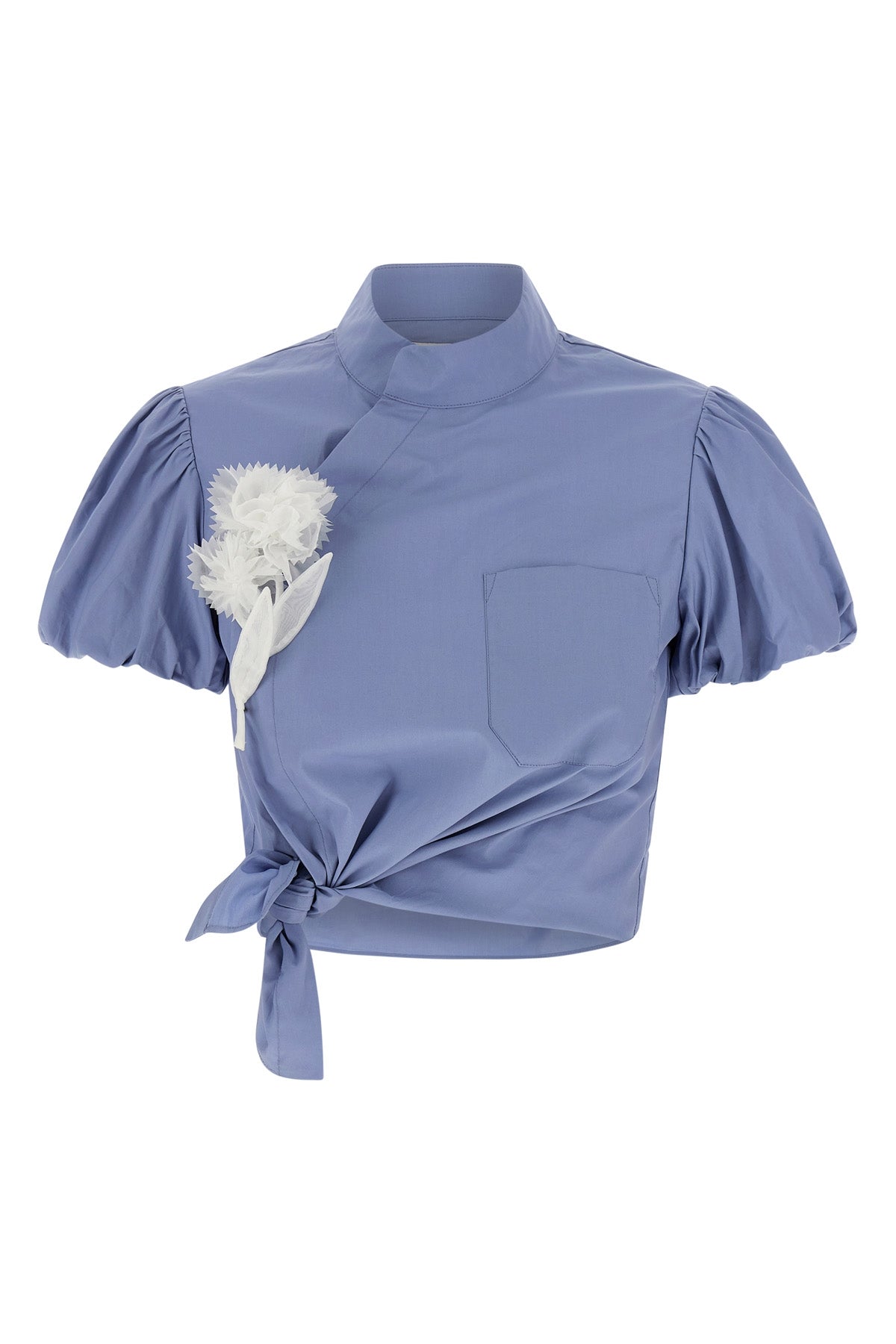 blue cotton tie side crop top in cotton