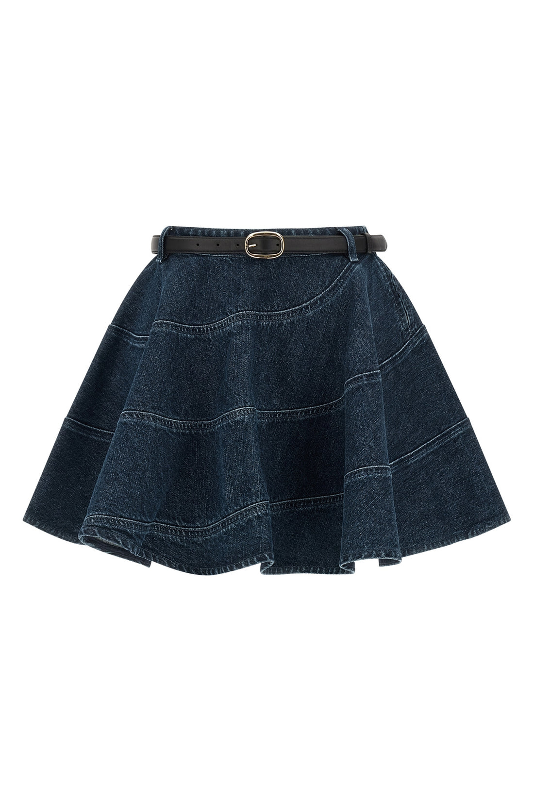 SELF PORTRAIT 6 flared denim mini cotton denim skirt