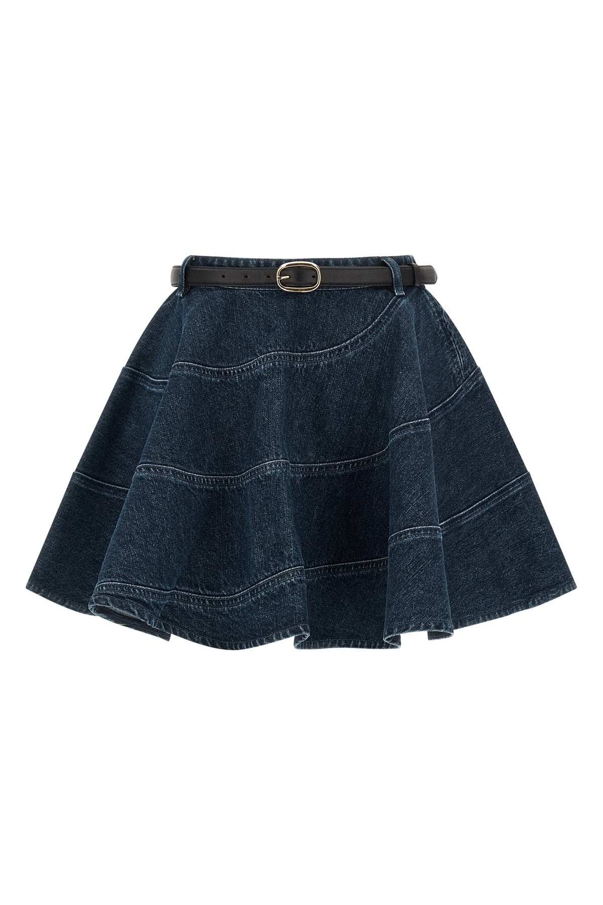 flared denim mini cotton denim skirt