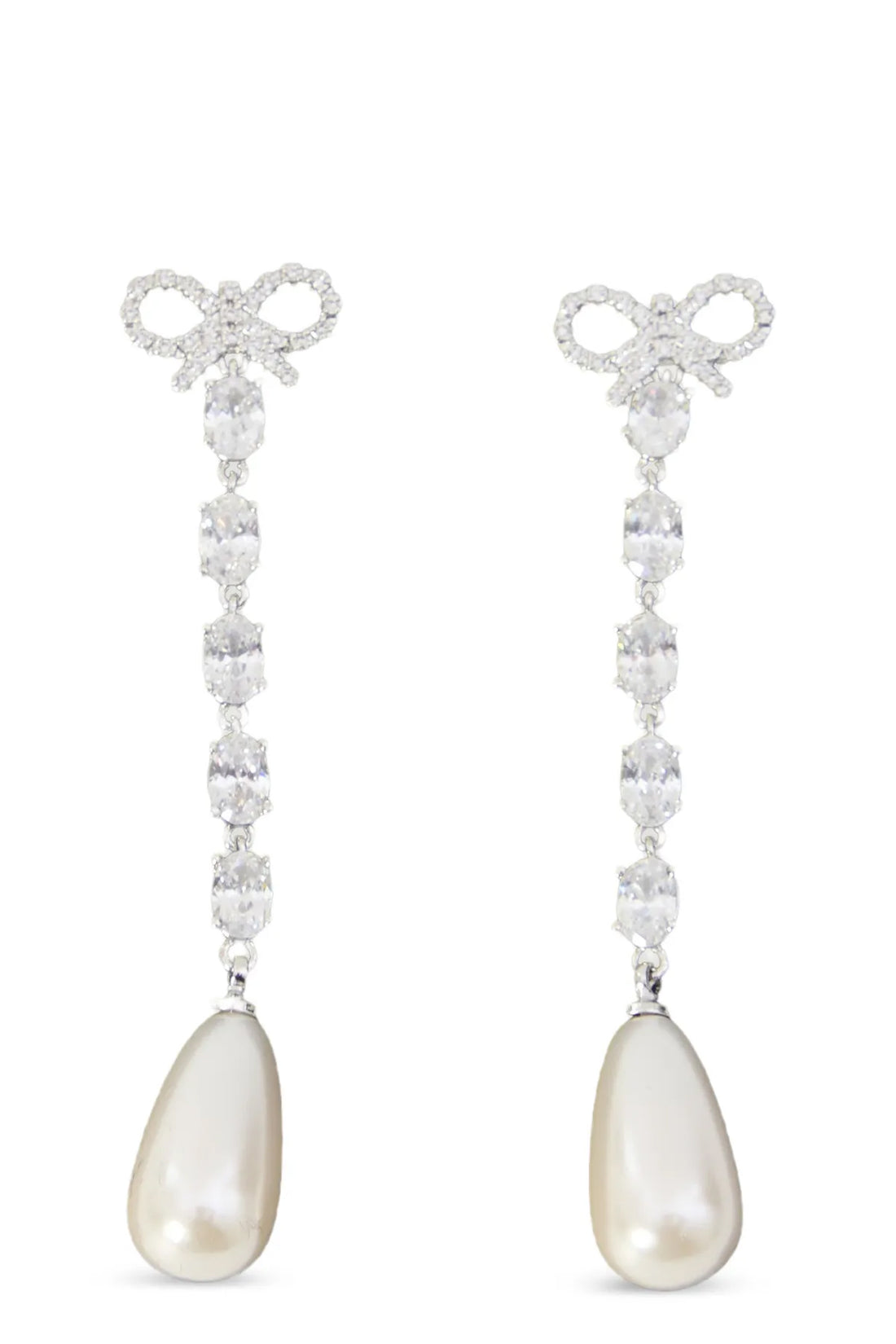 SELF PORTRAIT OS bow pearl droplet earrings in metal crystals and pearls