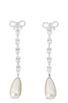 bow pearl droplet earrings in metal crystals and pearls