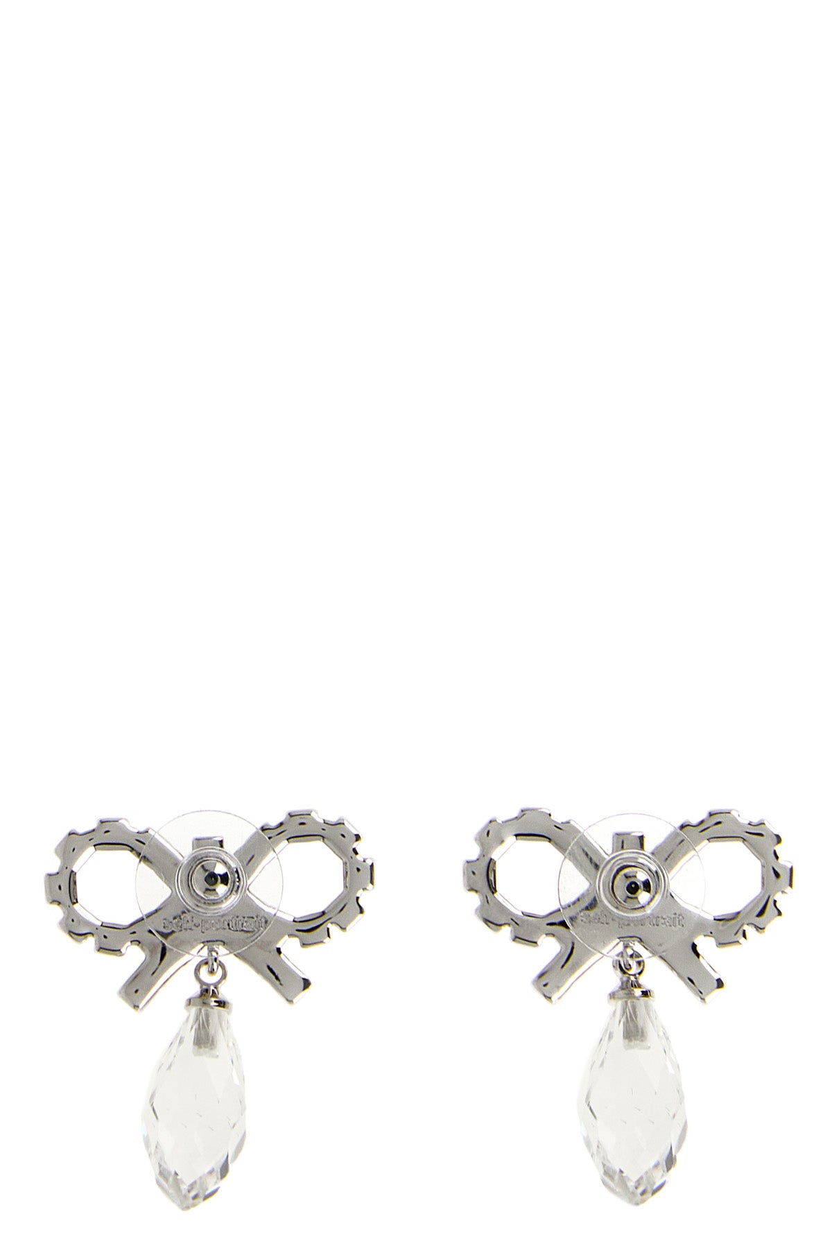 bow crystal droplet earrings in metal and crystals