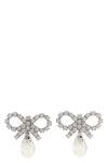 bow crystal droplet earrings in metal and crystals