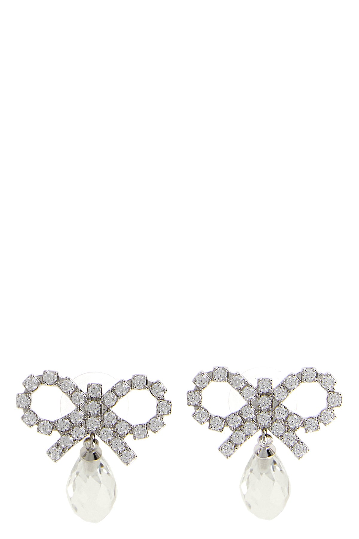 bow crystal droplet earrings in metal and crystals