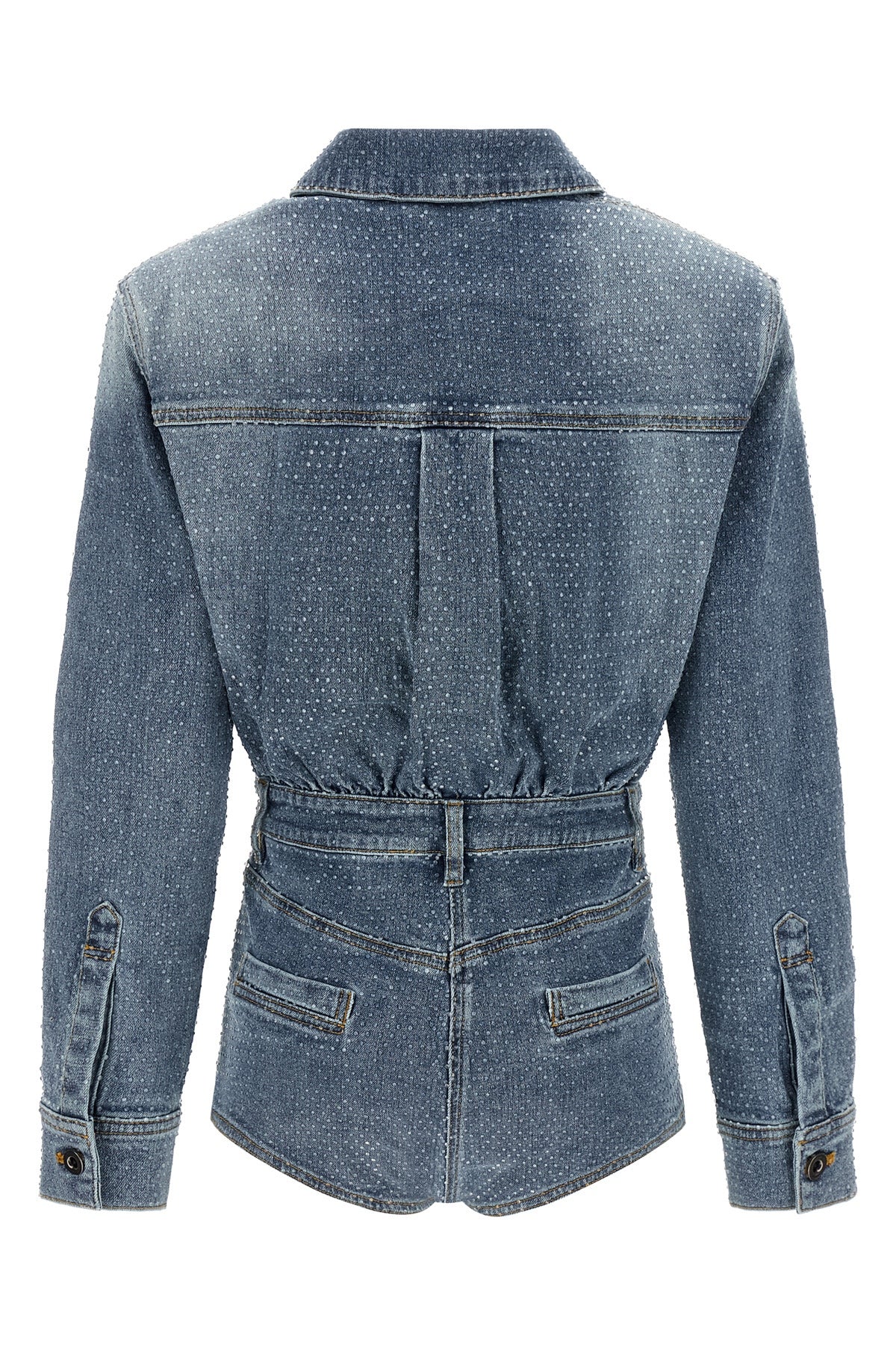 rhinestone denim stonewashed cotton denim jumpsuit