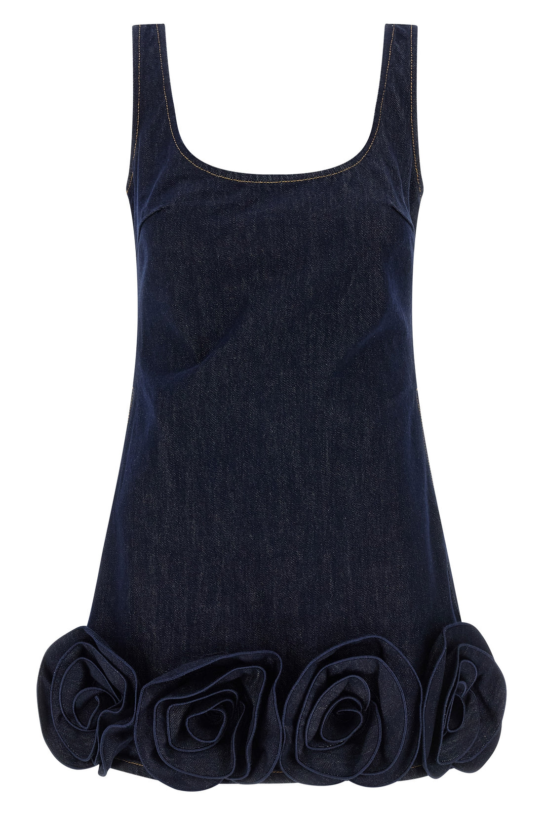 SELF PORTRAIT 8 indigo denim 3d flower mini sleeveless dress in cotton denim