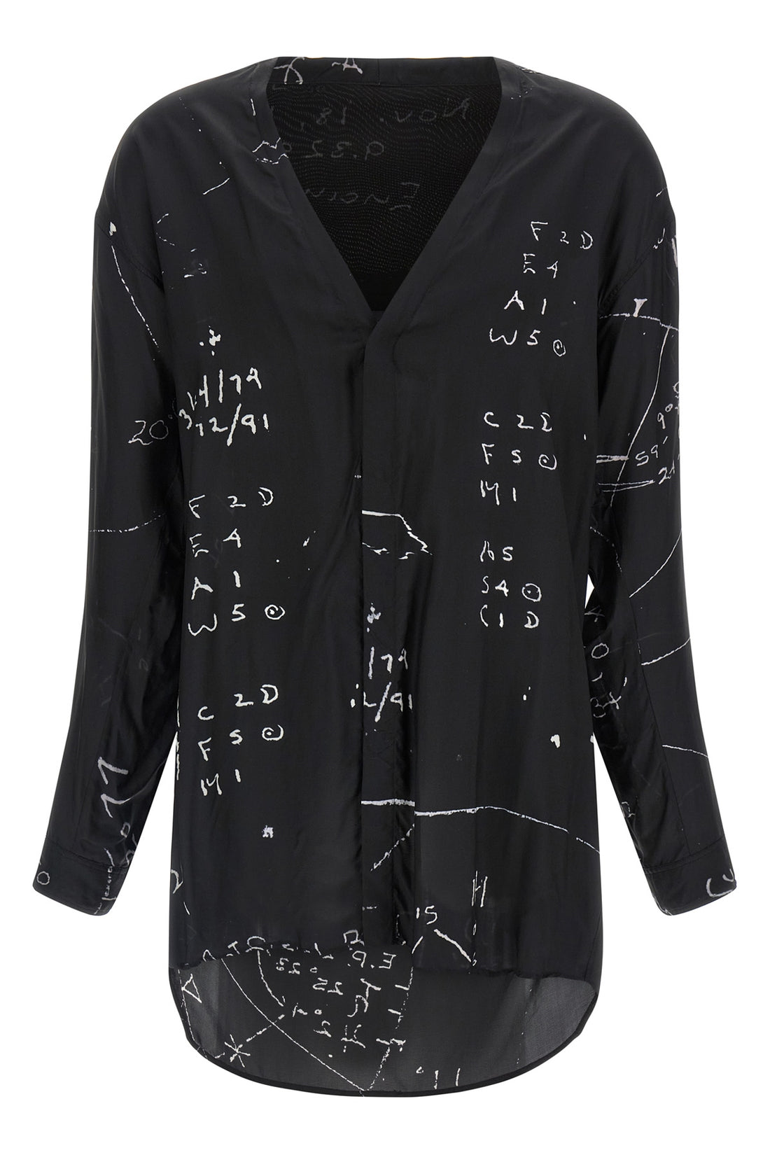 RICK OWENS 46 concordian shirt in viscose blend and patterned fluid cupro