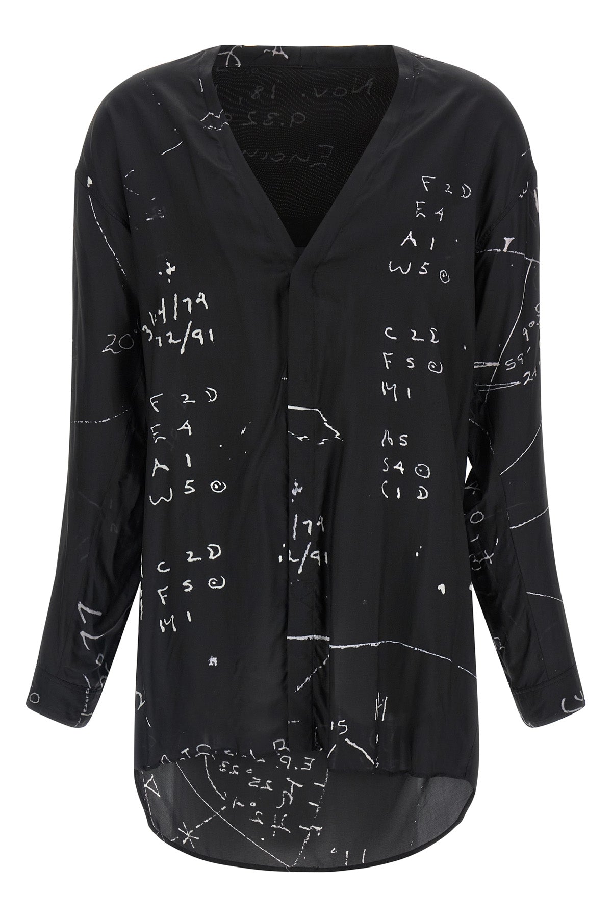 concordian shirt in viscose blend and patterned fluid cupro