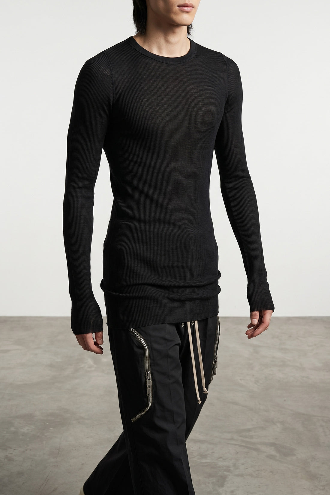 RICK OWENS L rib ls t ribbed viscose and stretch silk blend t-shirt
