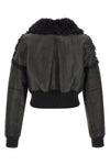 flight jkt cropped bomber jacket in matte craquelé effect leather