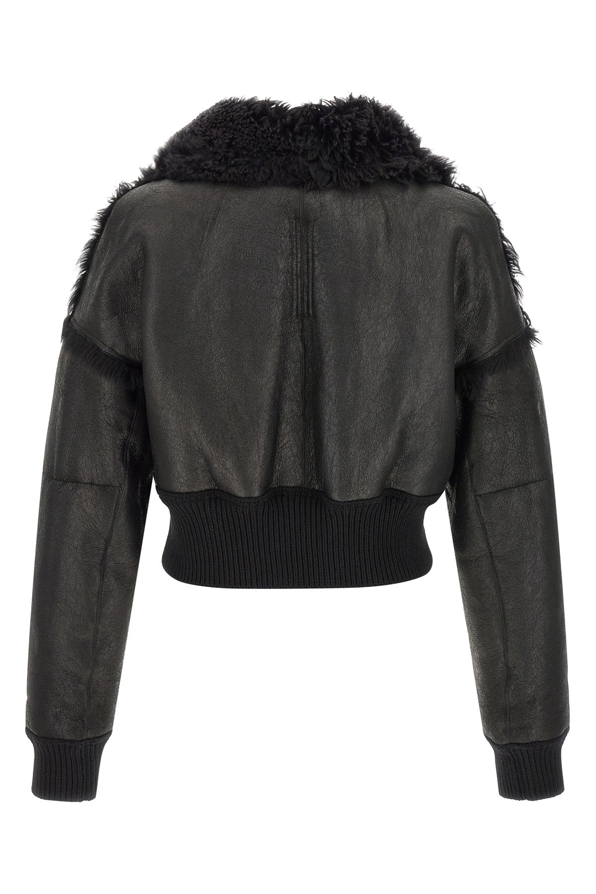 flight jkt cropped bomber jacket in matte craquelé effect leather