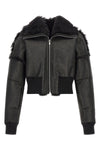 flight jkt cropped bomber jacket in matte craquelé effect leather