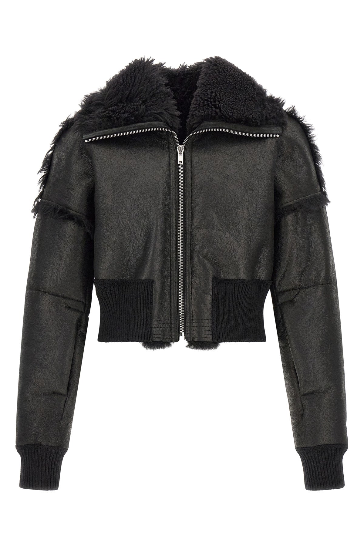 flight jkt cropped bomber jacket in matte craquelé effect leather