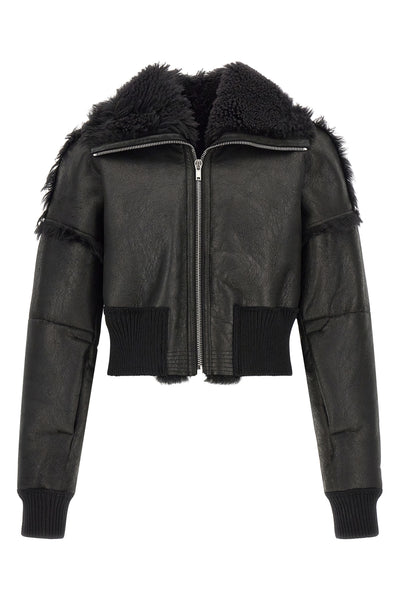 flight jkt cropped bomber jacket in matte craquelé effect leather
