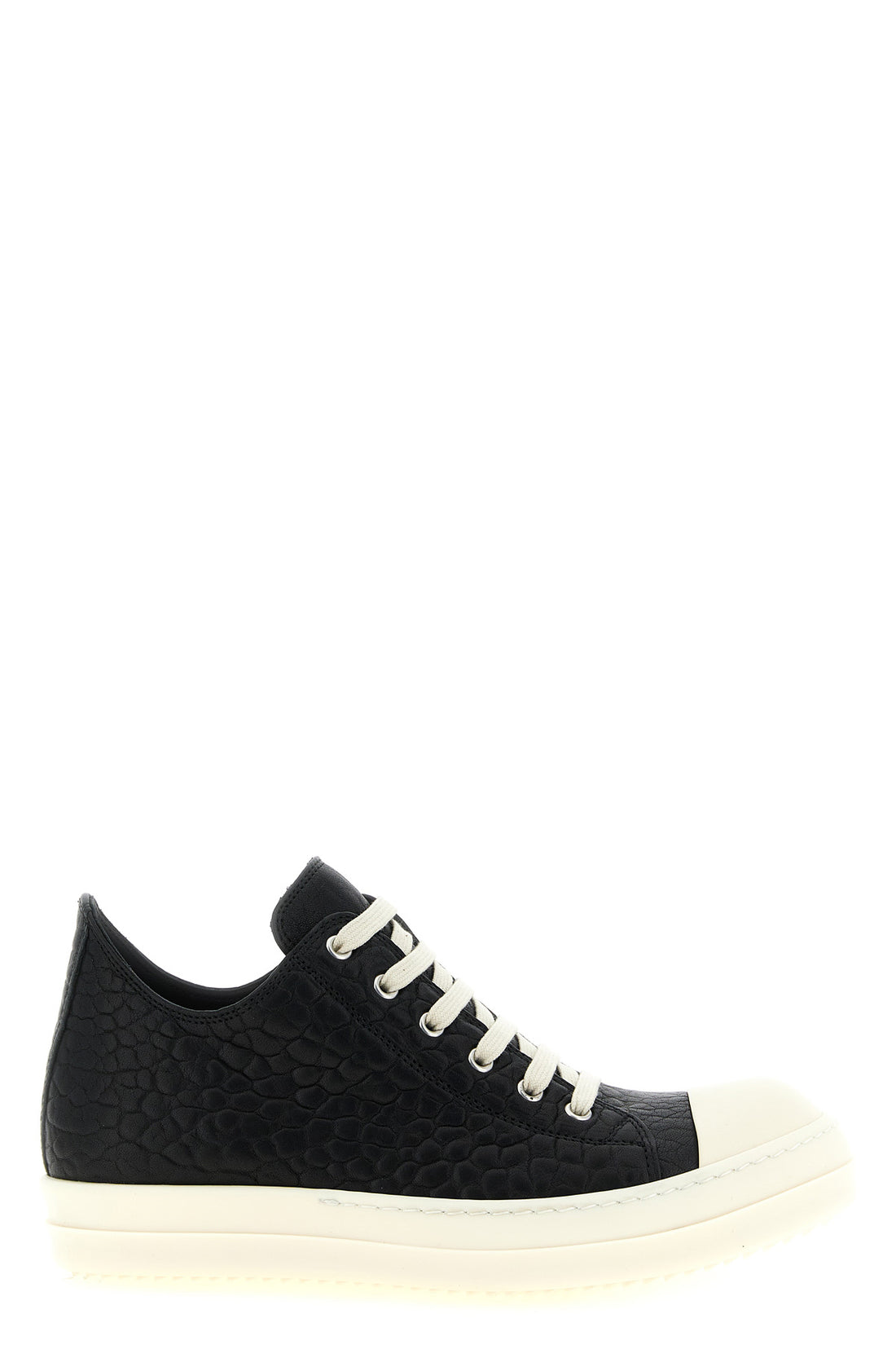 RICK OWENS 40 low sneaks python-effect hammered leather sneakers