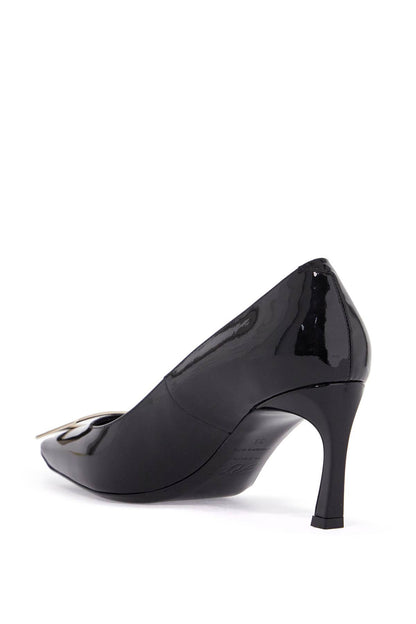 belle vivier t.70 black calfskin pumps with metal buckle