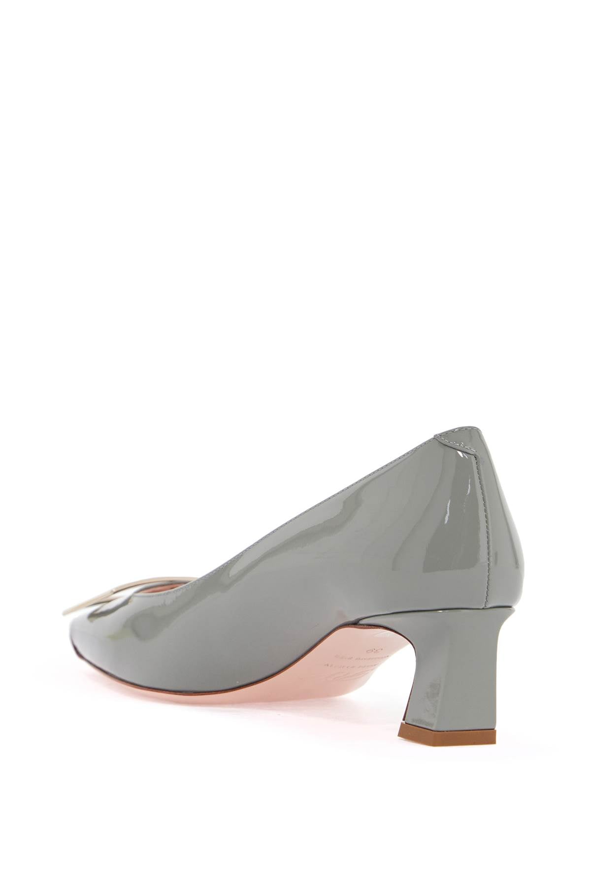 glossy grey calfskin pumps with square wide heel