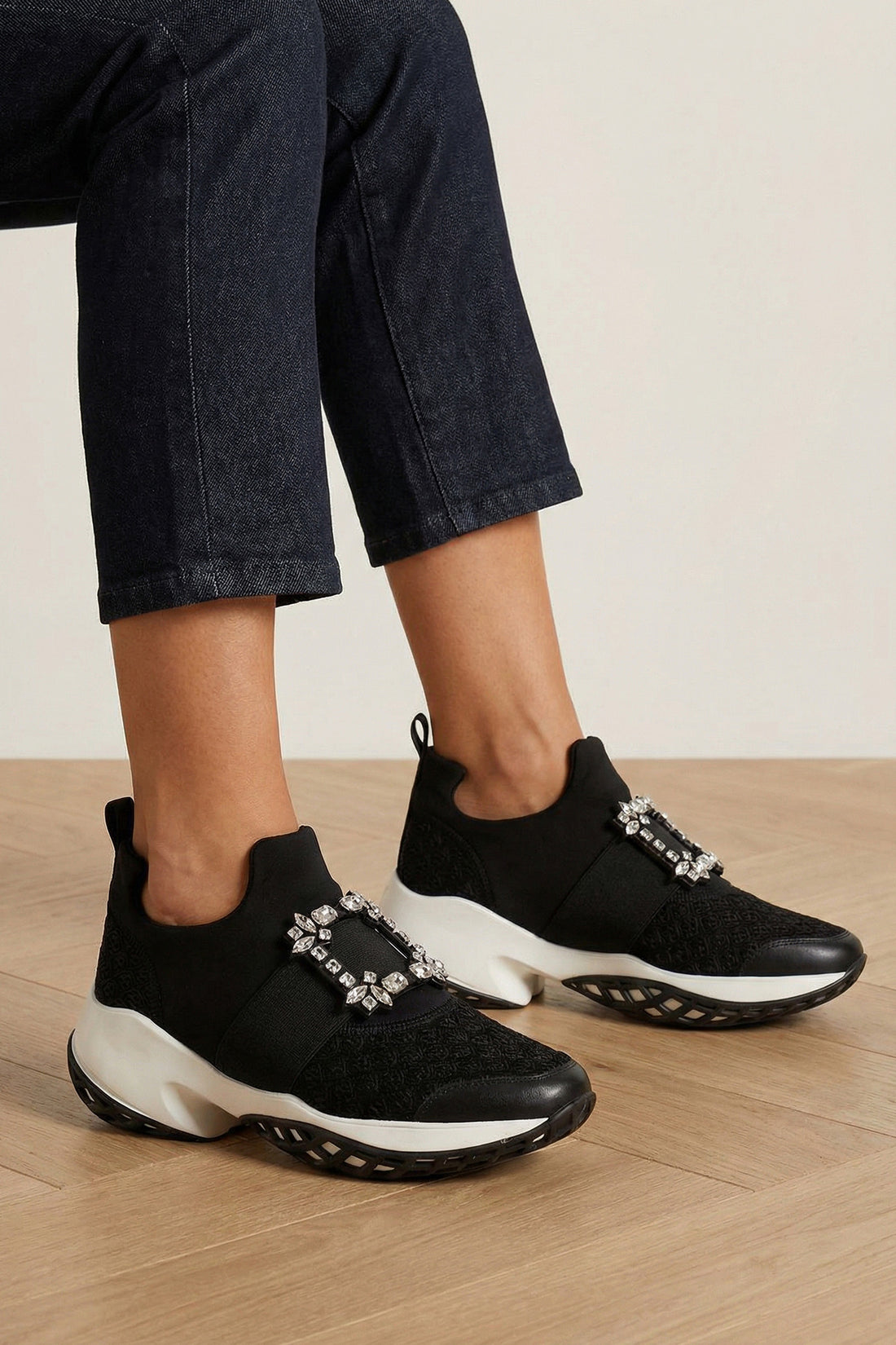ROGER VIVIER 37.5 viv run sneakers in quilted mesh and scuba-effect fabric
