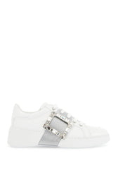 white viv skate sneakers with rhinestone buckles