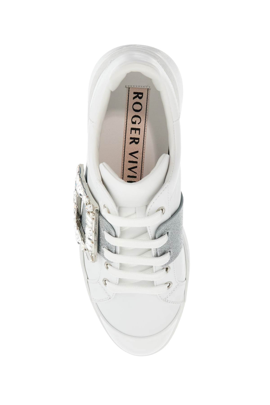 white viv skate sneakers with rhinestone buckles