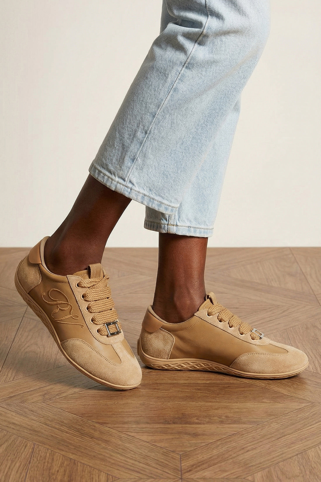 ROGER VIVIER 40 viv low suede and satin sneakers