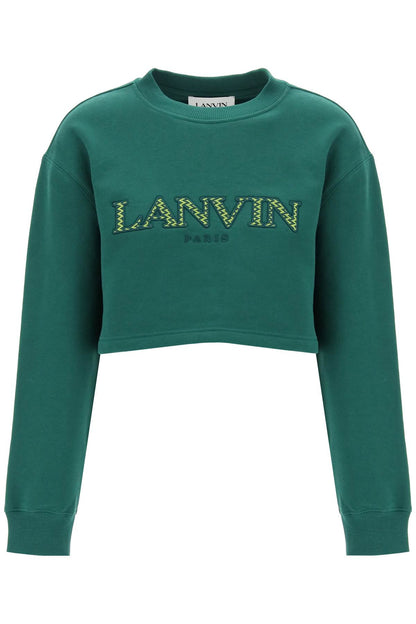 cropped sweatshirt with embroidered logo patch