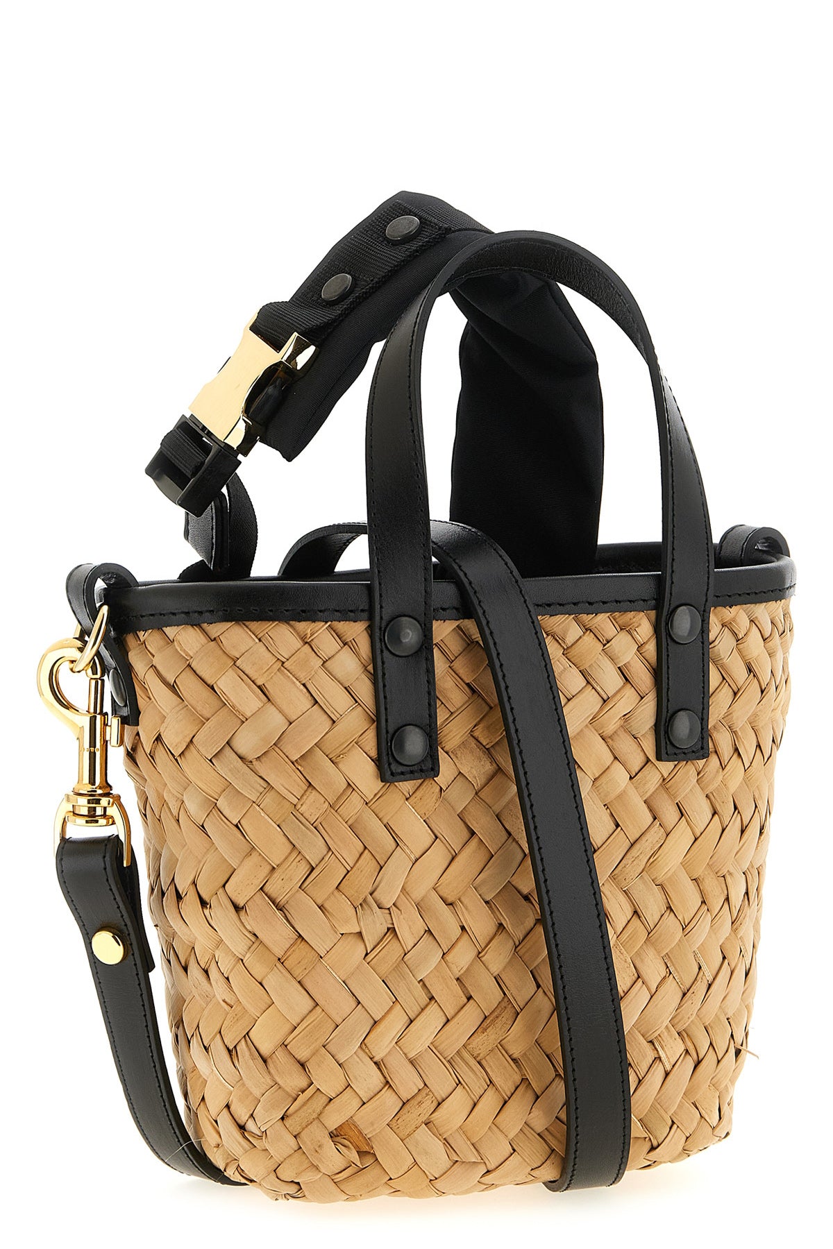 micro hybrid march handbag in woven raffia