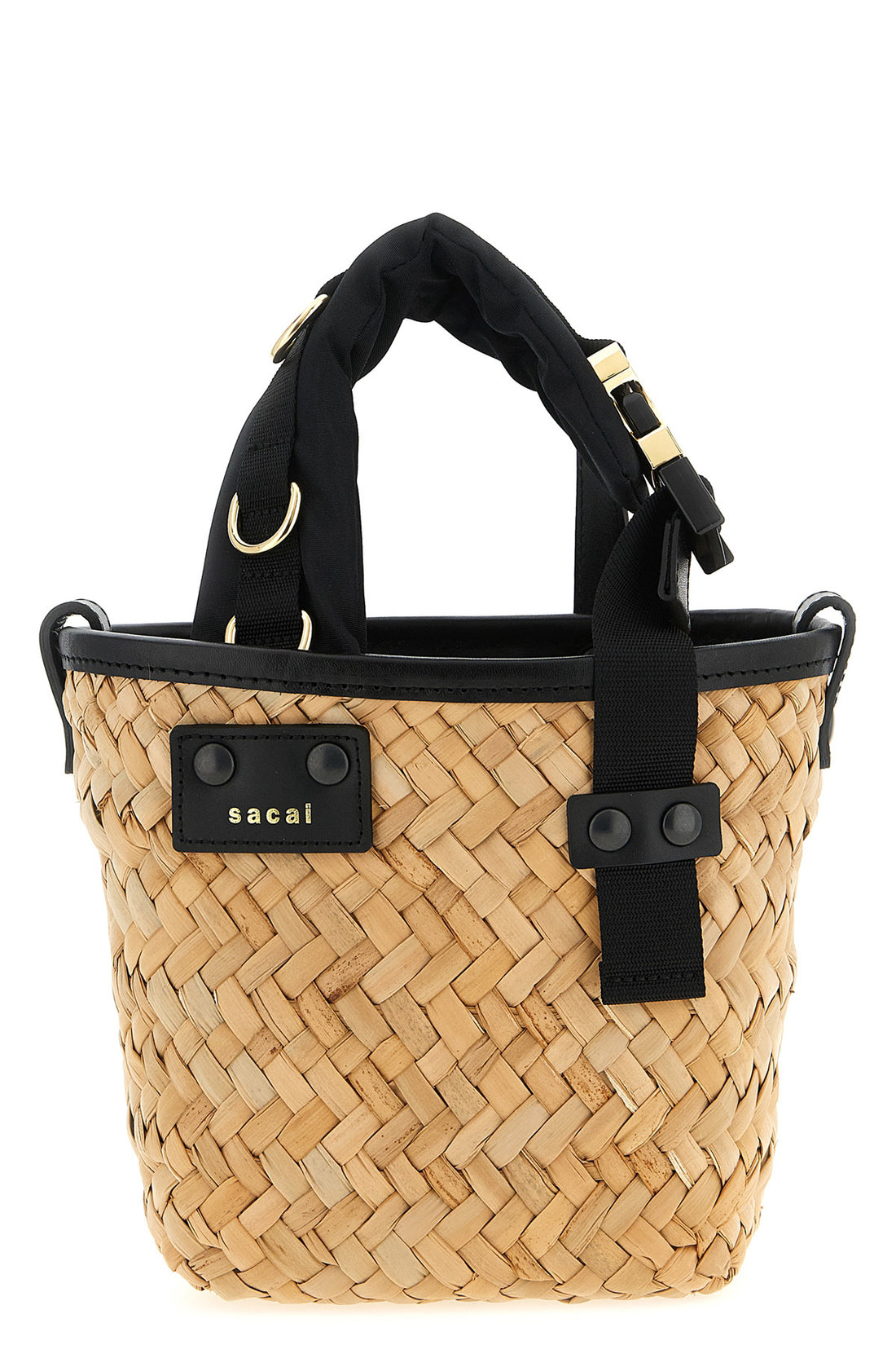 SACAI OS micro hybrid march handbag in woven raffia
