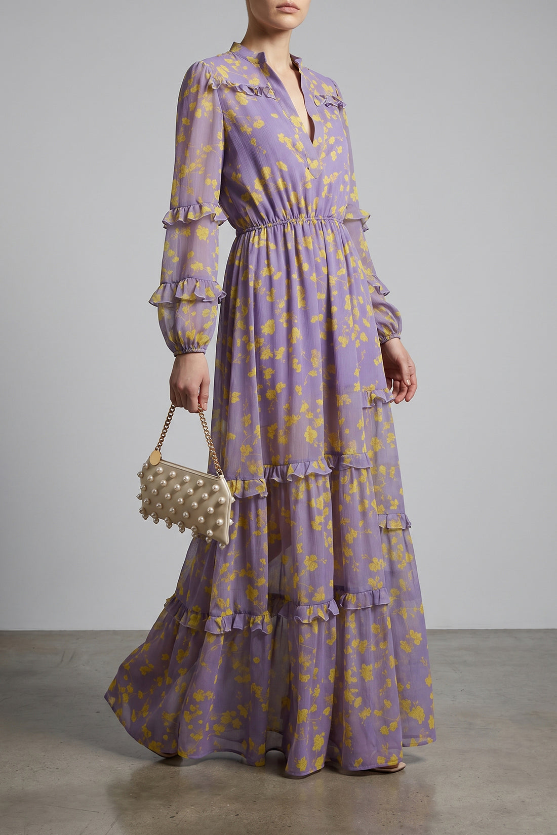 CATALINA 42 long dress in floral patterned chiffon
