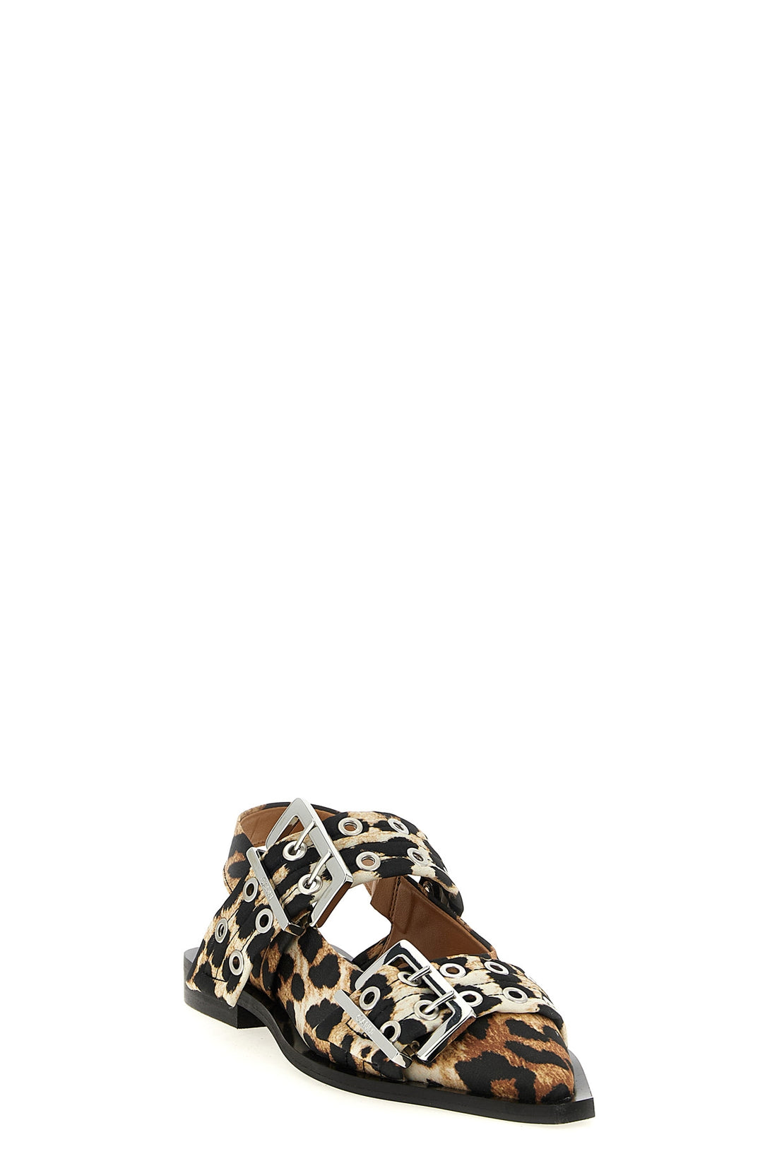 GANNI 35 leopard satin feminine buckle slingbacks in leopard-print fabric