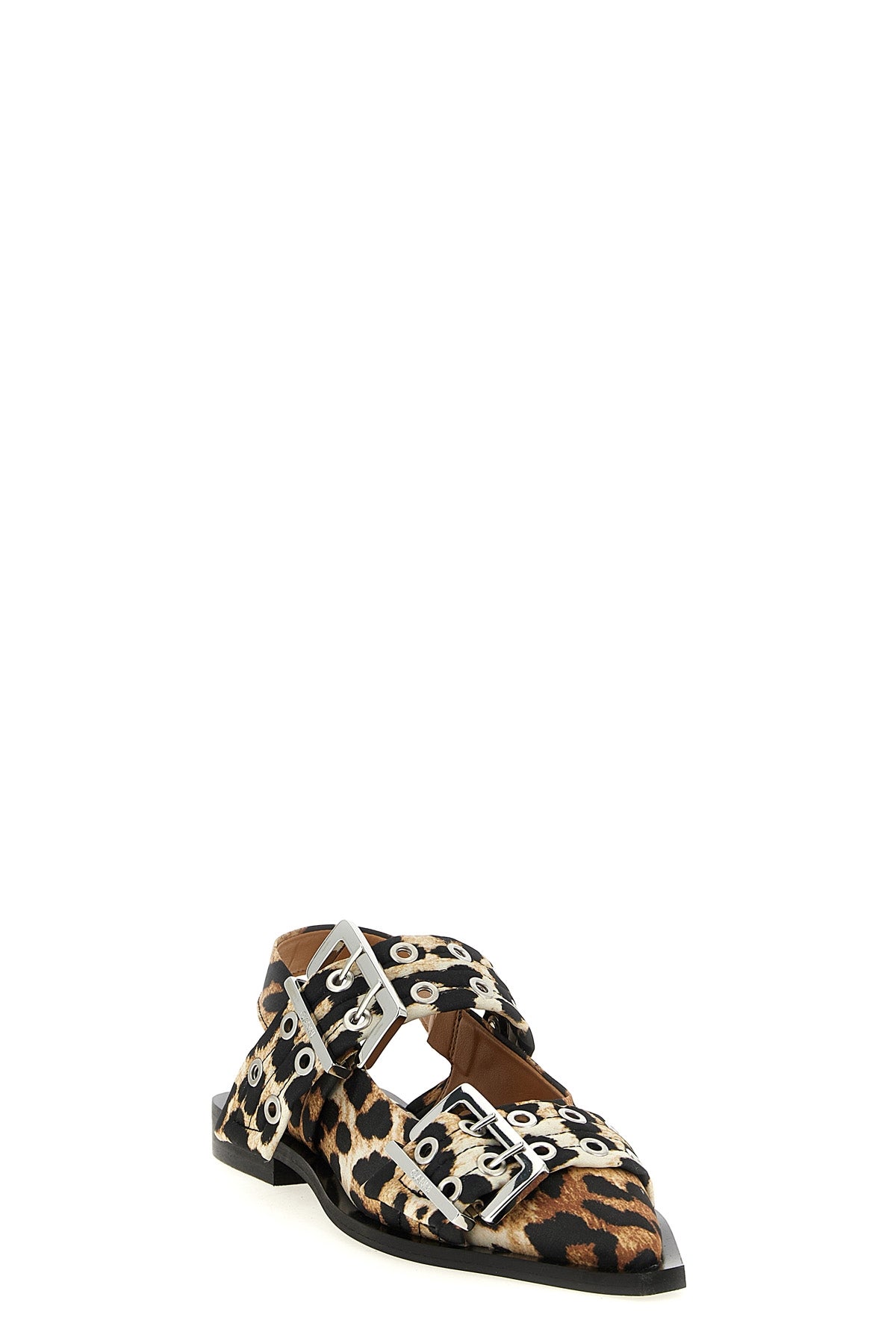 leopard satin feminine buckle slingbacks in leopard-print fabric