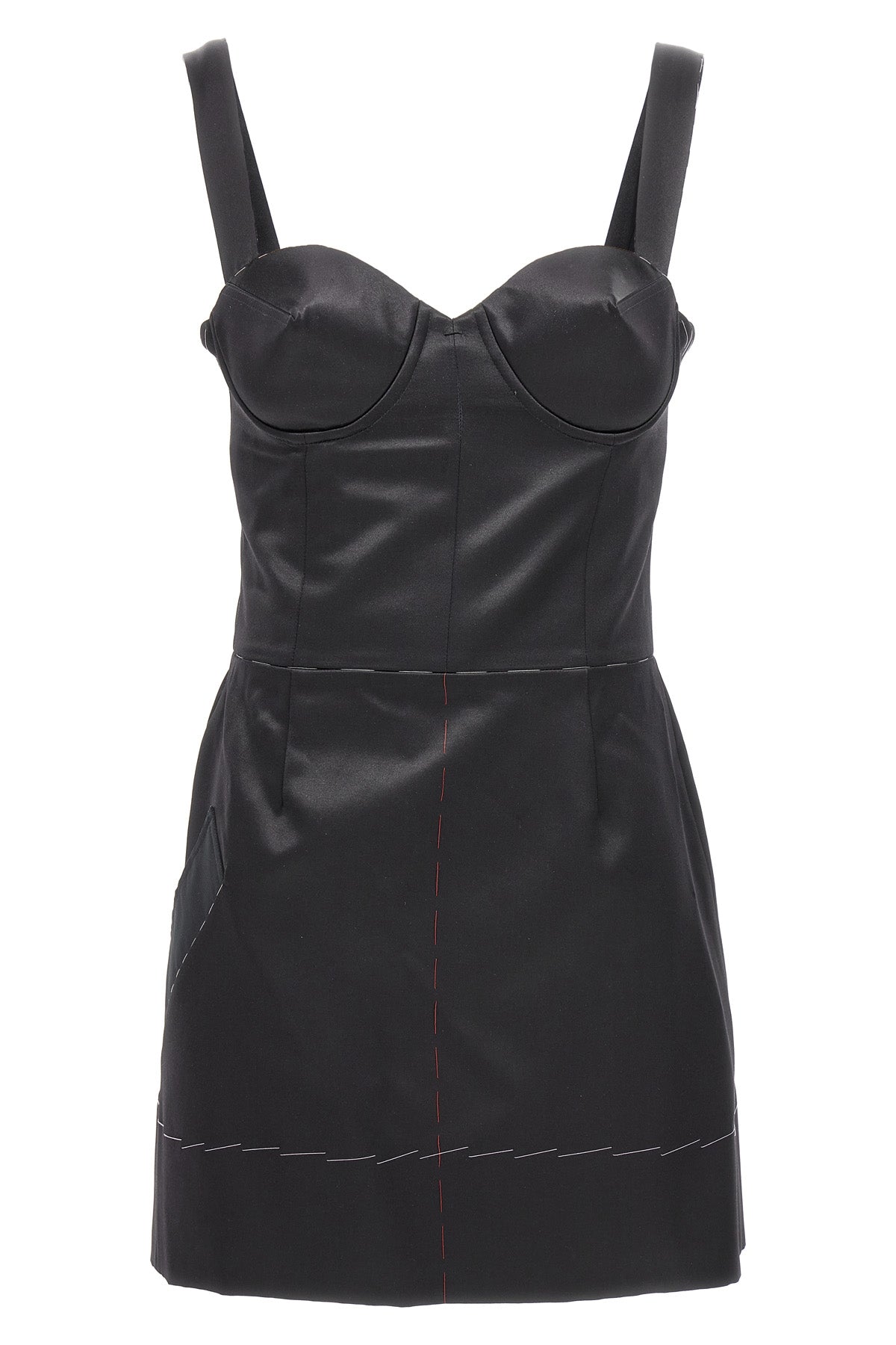 abito in misto seta con corsetto e coppe a punta rigide