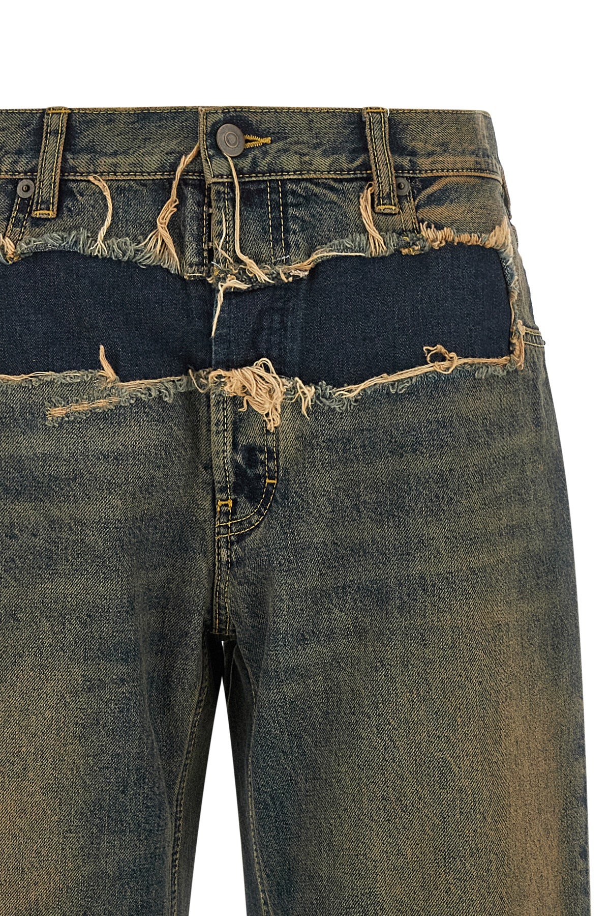 maison margiela jeans redefine denim codes through a deconstructed aesthetic