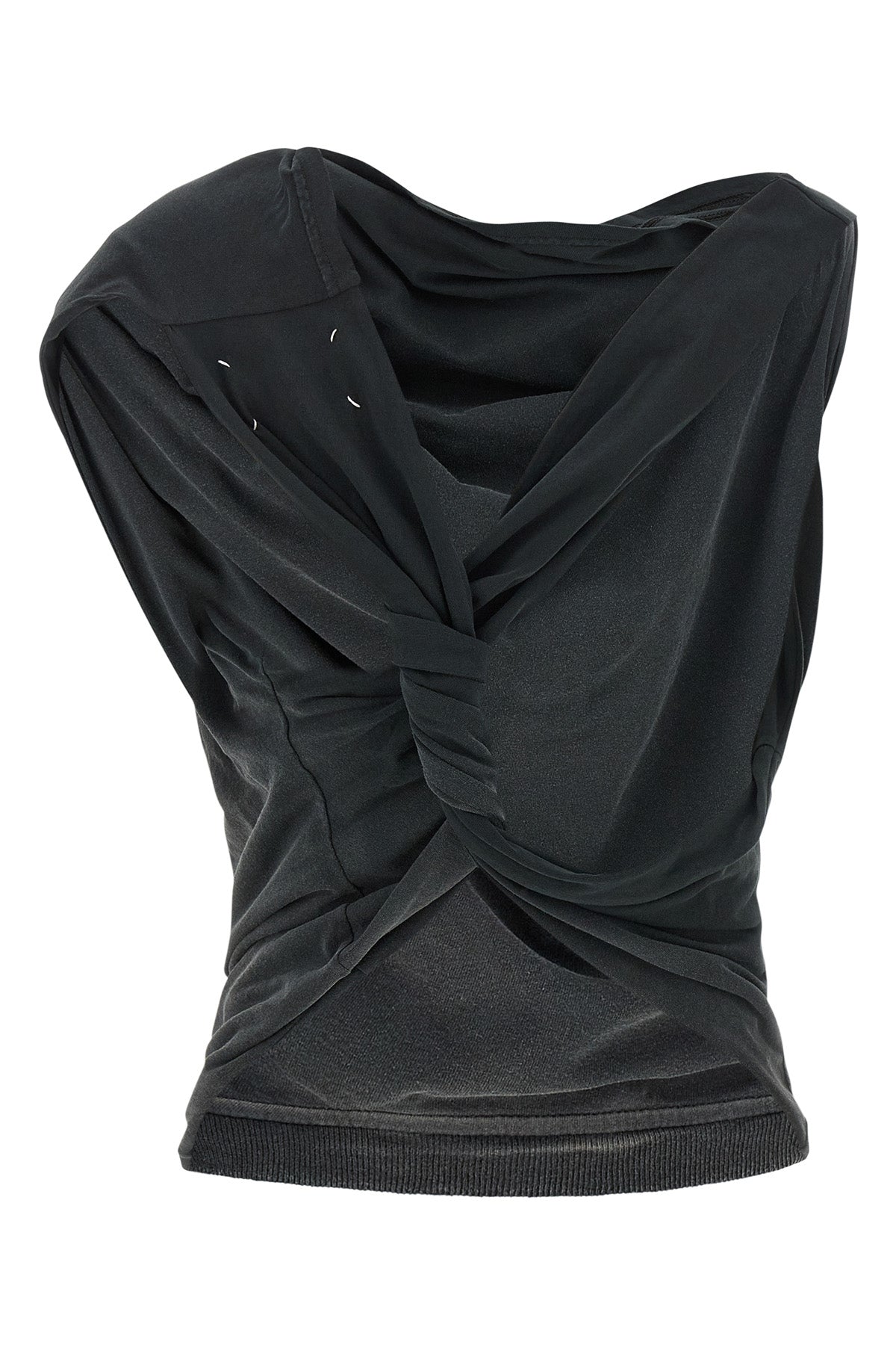 maison margiela top redefines knitwear codes through an upside down trompe loei