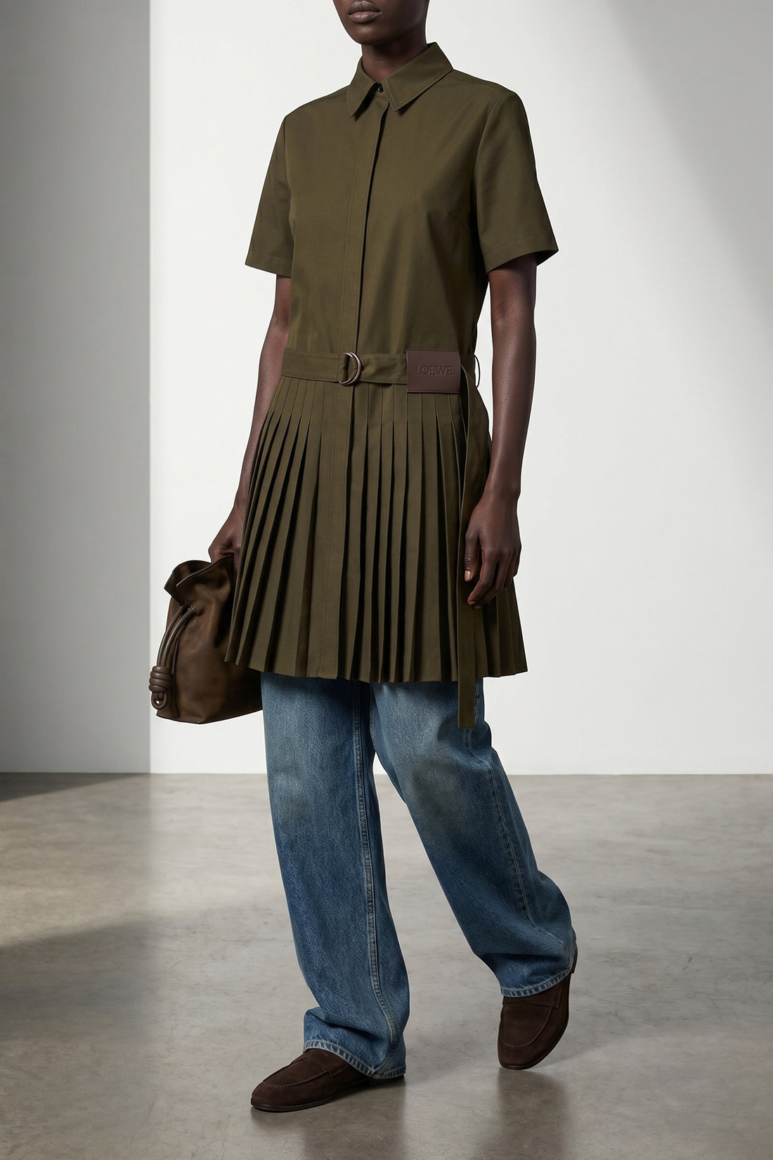 LOEWE 36 chemisier mini dress in light cotton gabardine blend