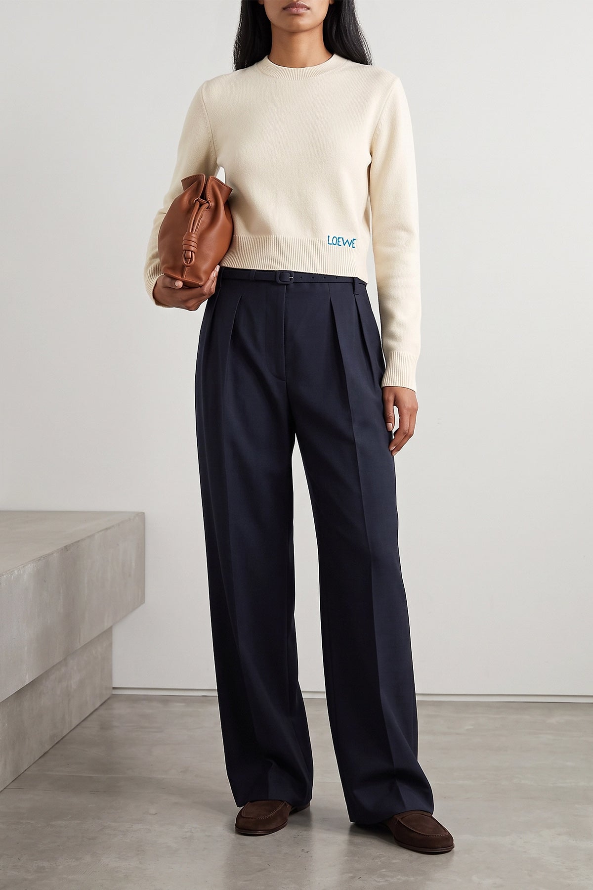 the loewe crewneck sweater is made of a fine wool yarn
