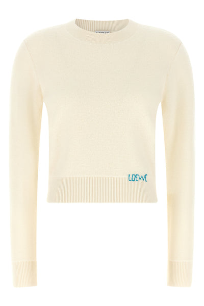 the loewe crewneck sweater is made of a fine wool yarn
