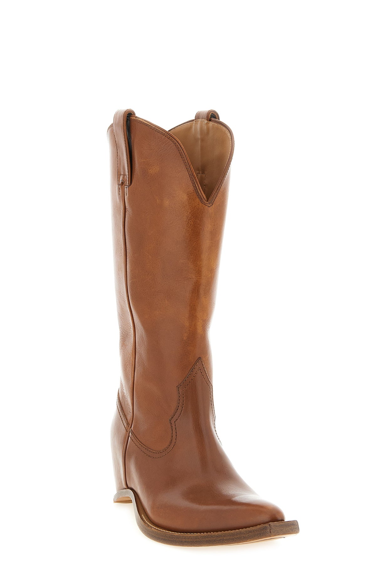 heel-less vintage-effect leather boots