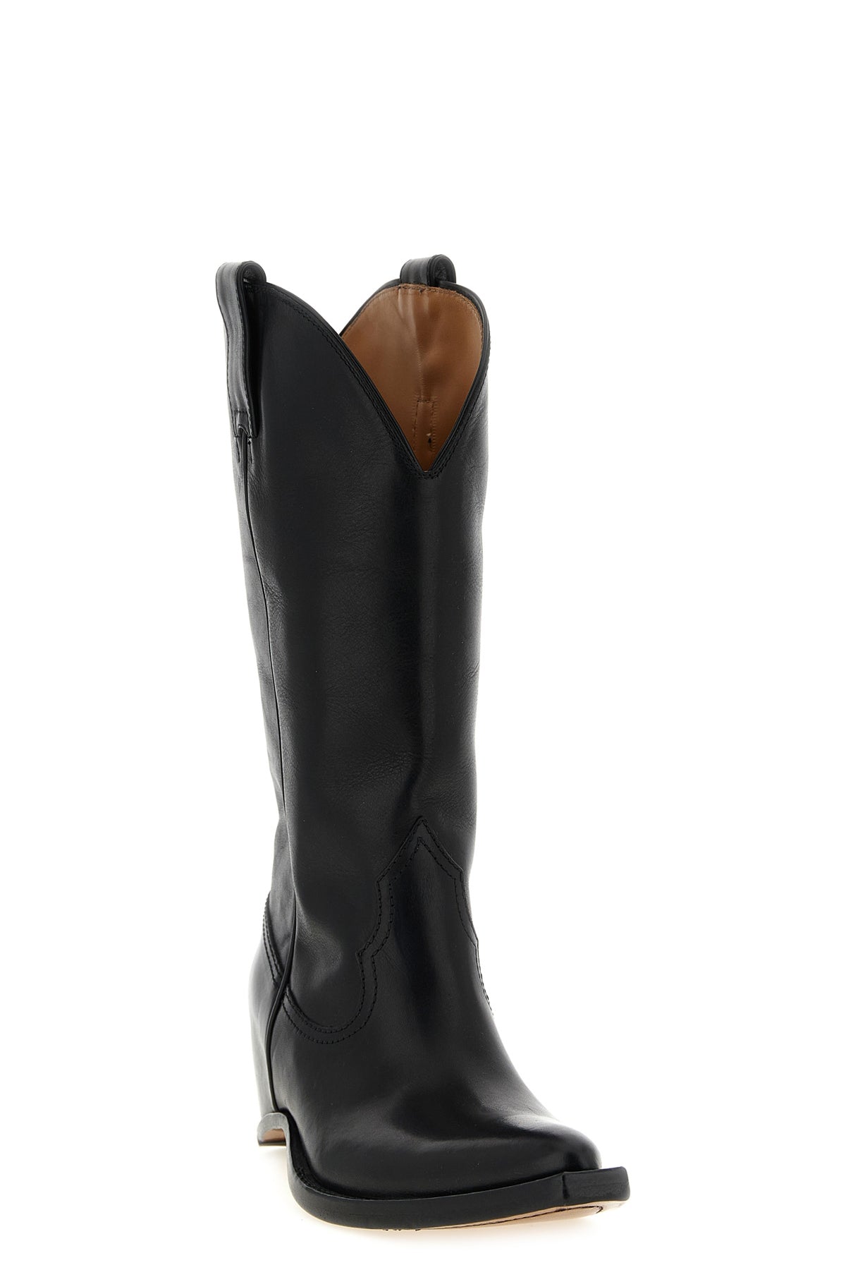 heel-less vintage-effect leather boots
