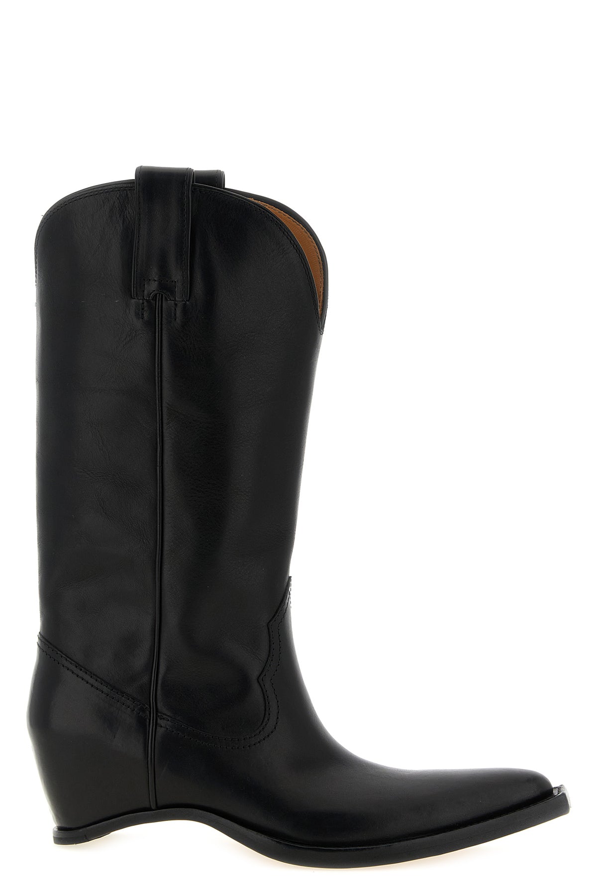 heel-less vintage-effect leather boots