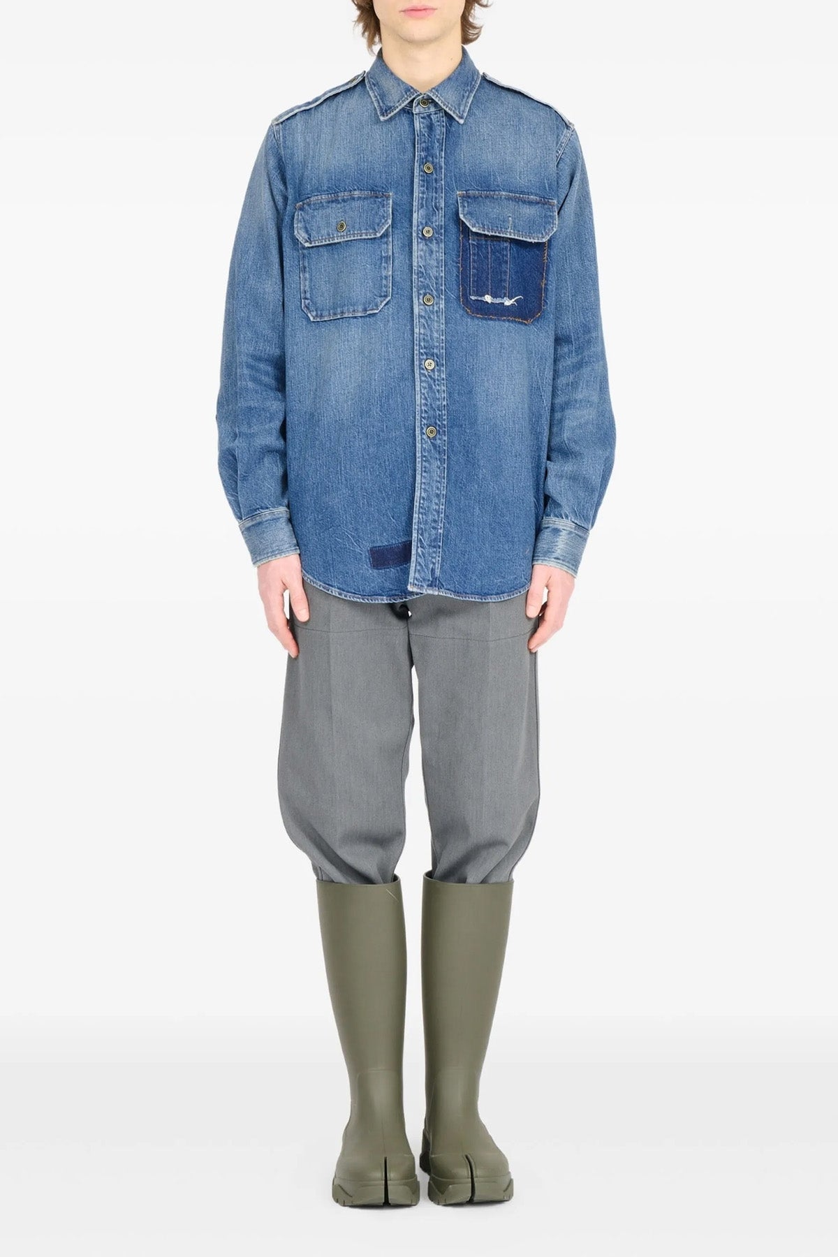 used-effect cotton denim shirt
