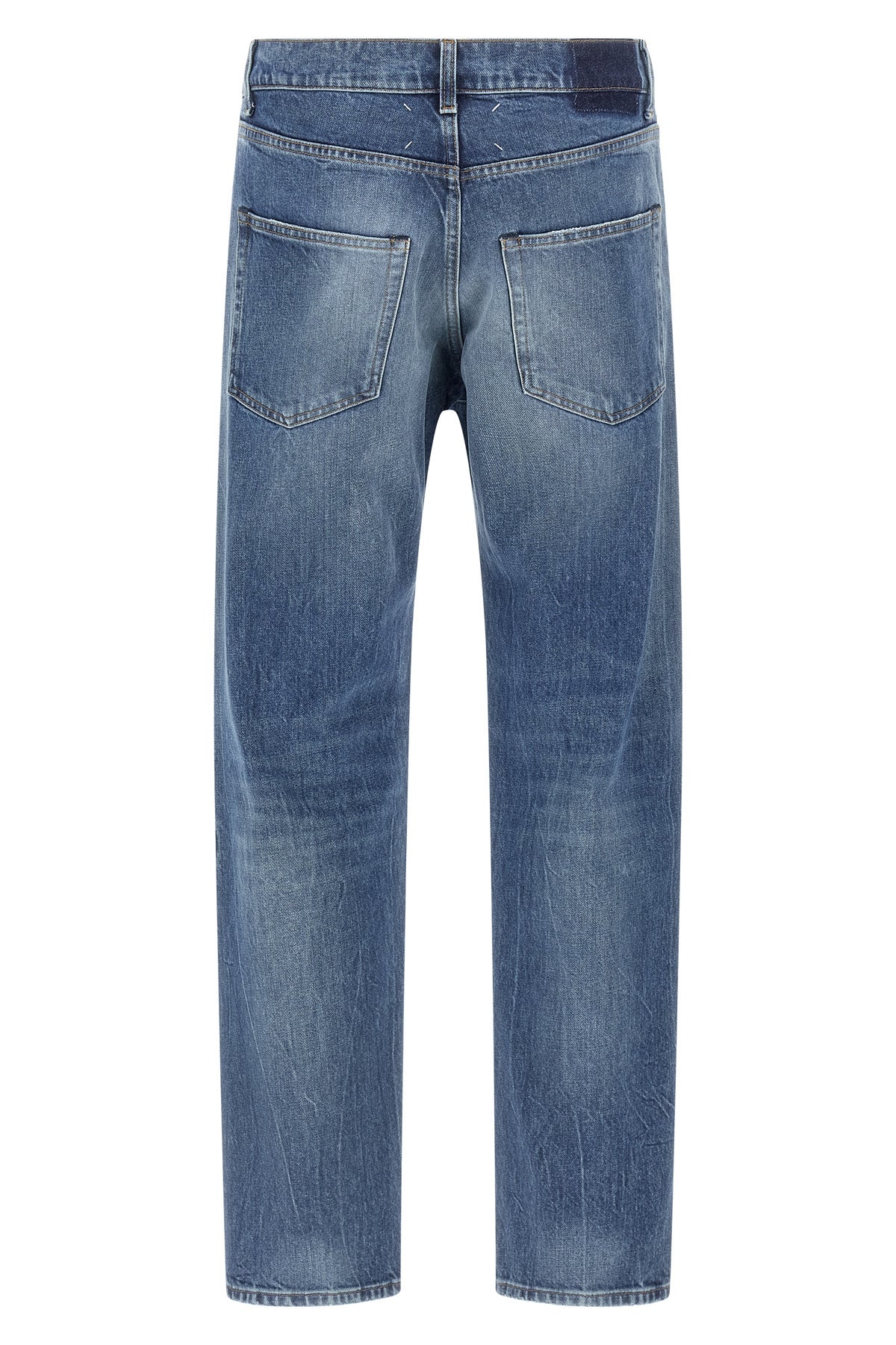 used-effect discolored cotton denim jeans