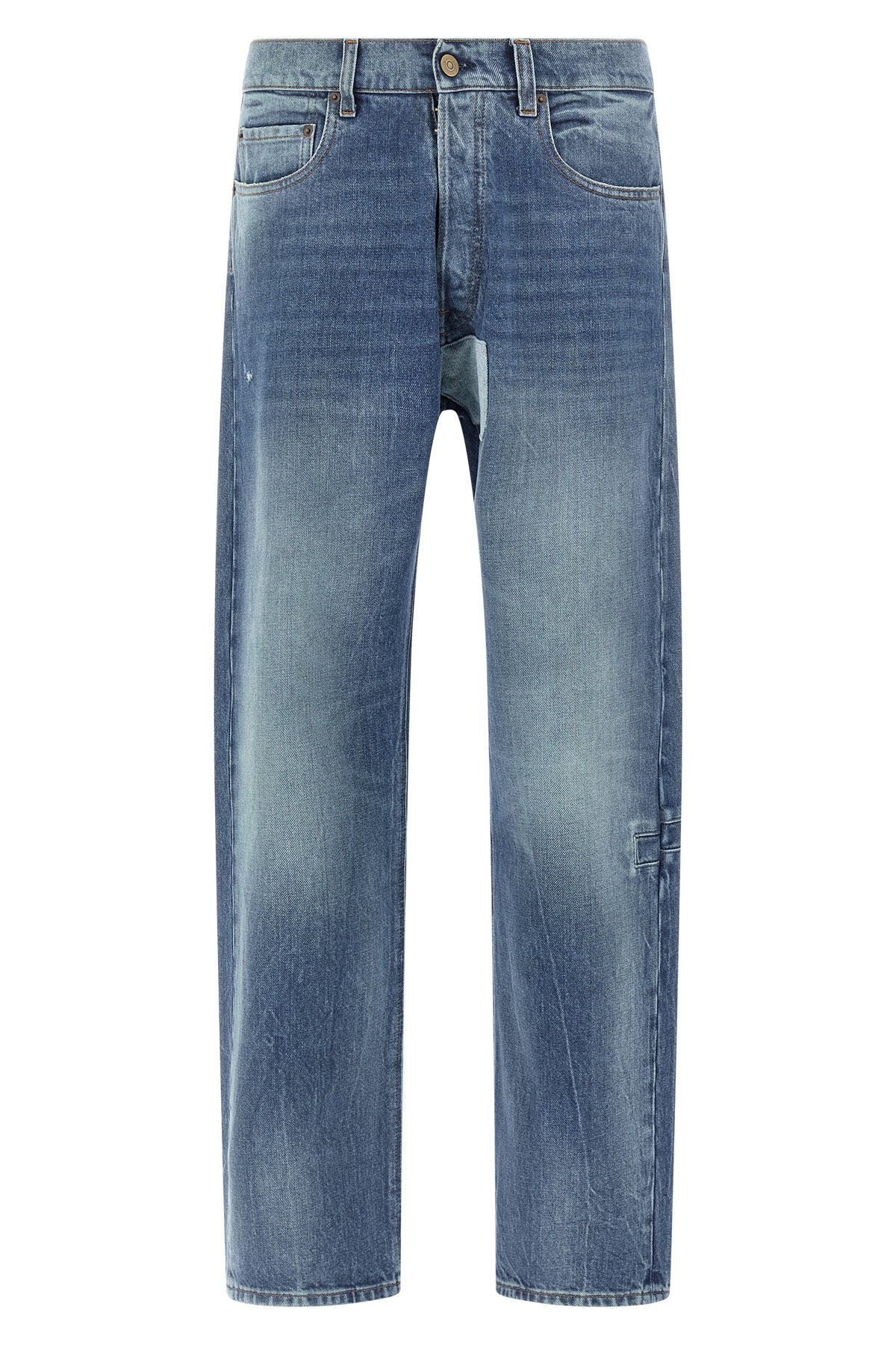 used-effect discolored cotton denim jeans