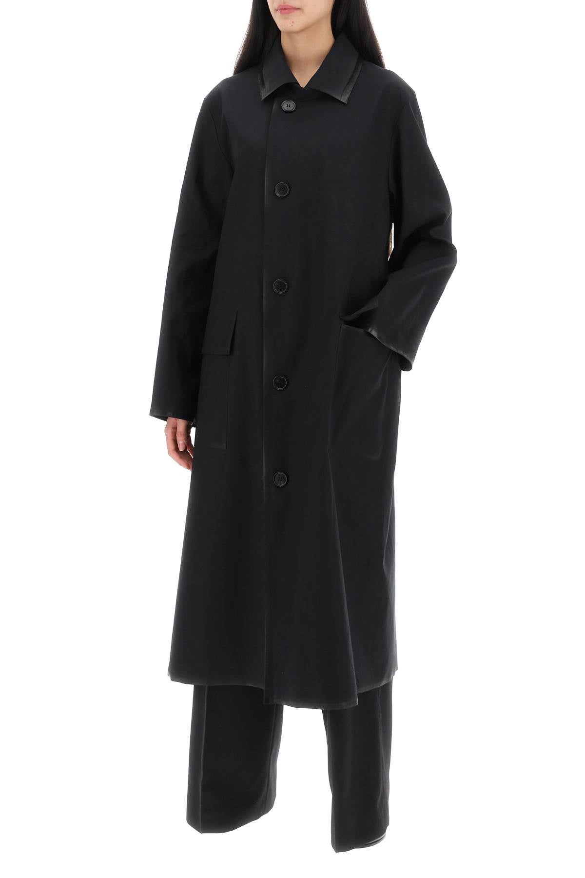 cotton coat with laminated trim details