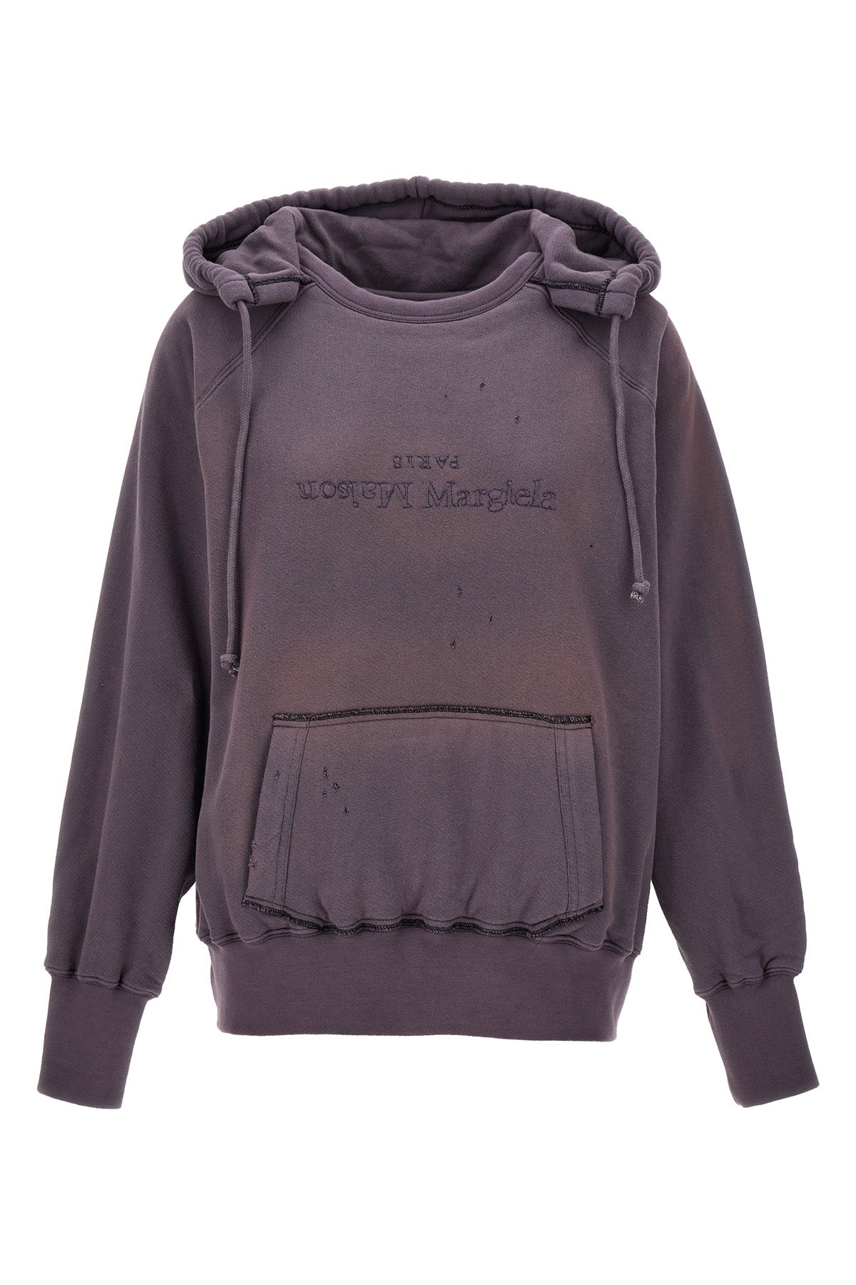 logo reverse aged effect doubled cotton hoodie